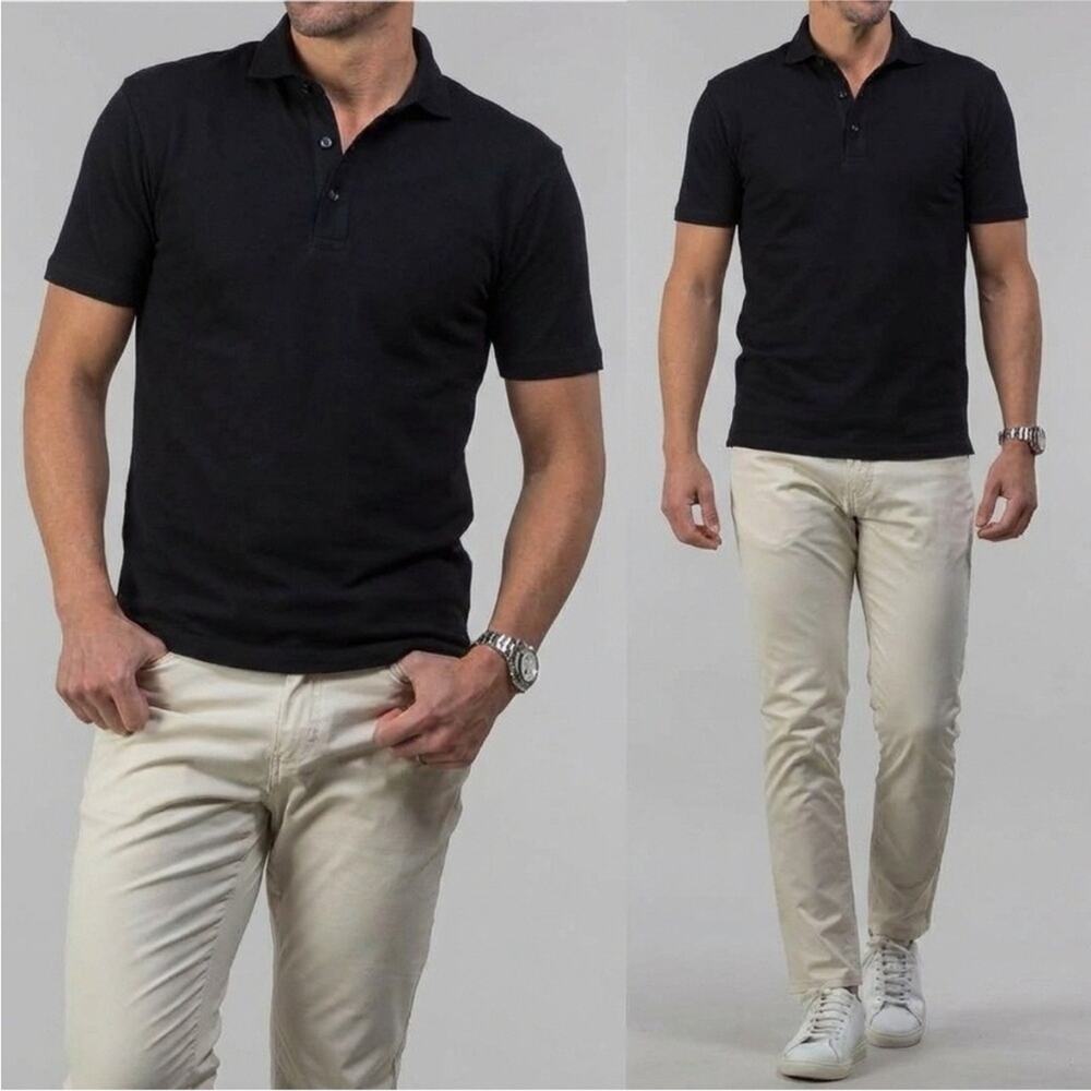 Collars & Co. Mens Pique Cotton Polo Shirt Italian Style Collar - Black 2XL
